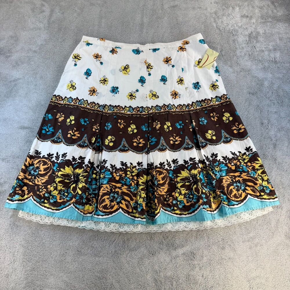 Valerie Stevens Skirt Womens 10 Floral Cotton NWT White Brown